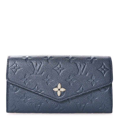 Louis Vuitton Metallic Empreinte Monogram Crystal Flower Sarah Wallet Navy Blue 1 of 6