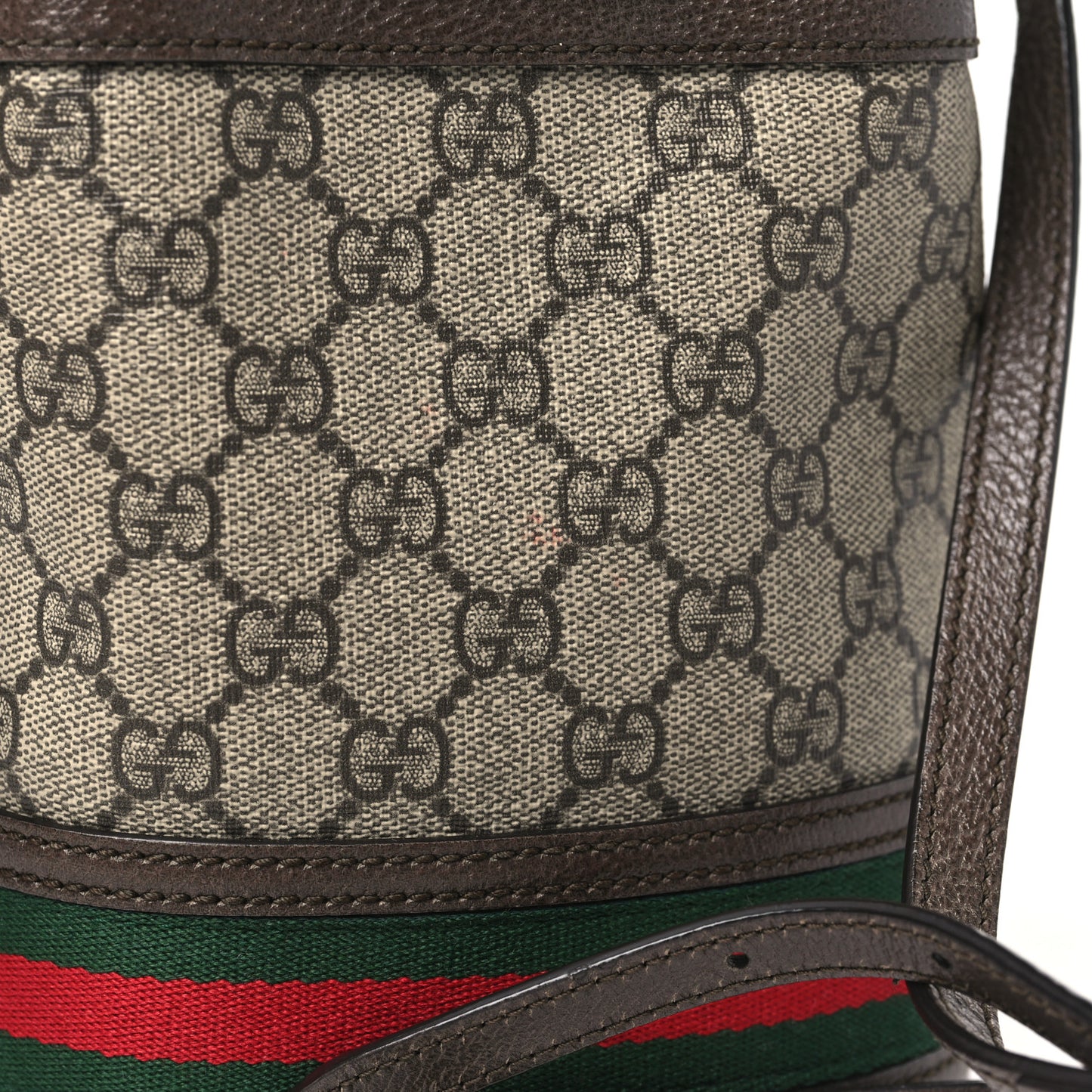 GG Supreme Monogram Web Mini Ophidia Bucket Bag Brown