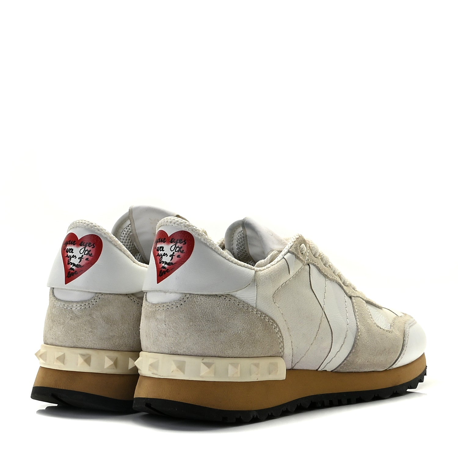 Valentino Garavani Nappa Suede Camouflage L'amour Womens Rockrunner Sneakers 35.5 Ivory 4 of 15
