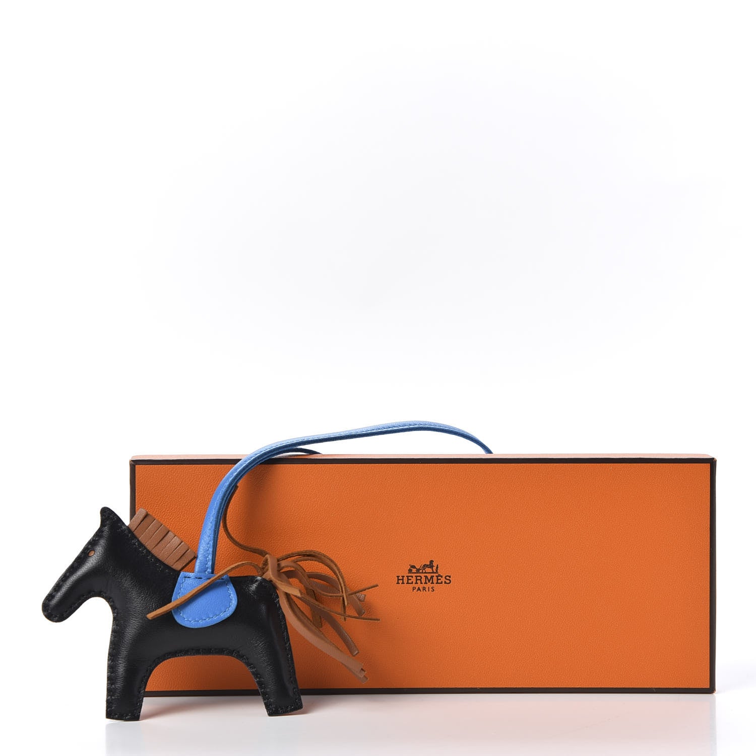 Hermes Milo Lambskin Grigri Rodeo Horse Bag Charm PM Black Gold Bleu Zanzibar 5 of 5