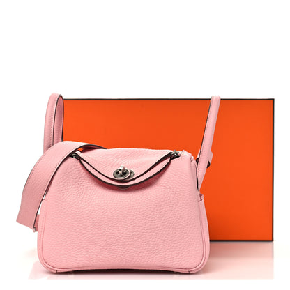 Hermes Taurillon Clemence Verso Mini Lindy 20 Rose Sakura Gris Perle 11 of 11