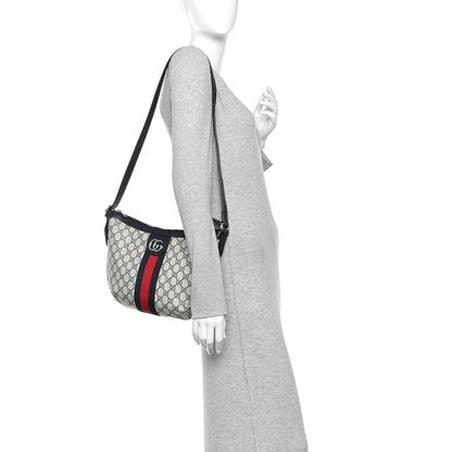 Gucci GG Supreme Monogram Textured Dollar Calfskin Web Small Ophidia Half Moon Hobo Beige Blue 2 of 10