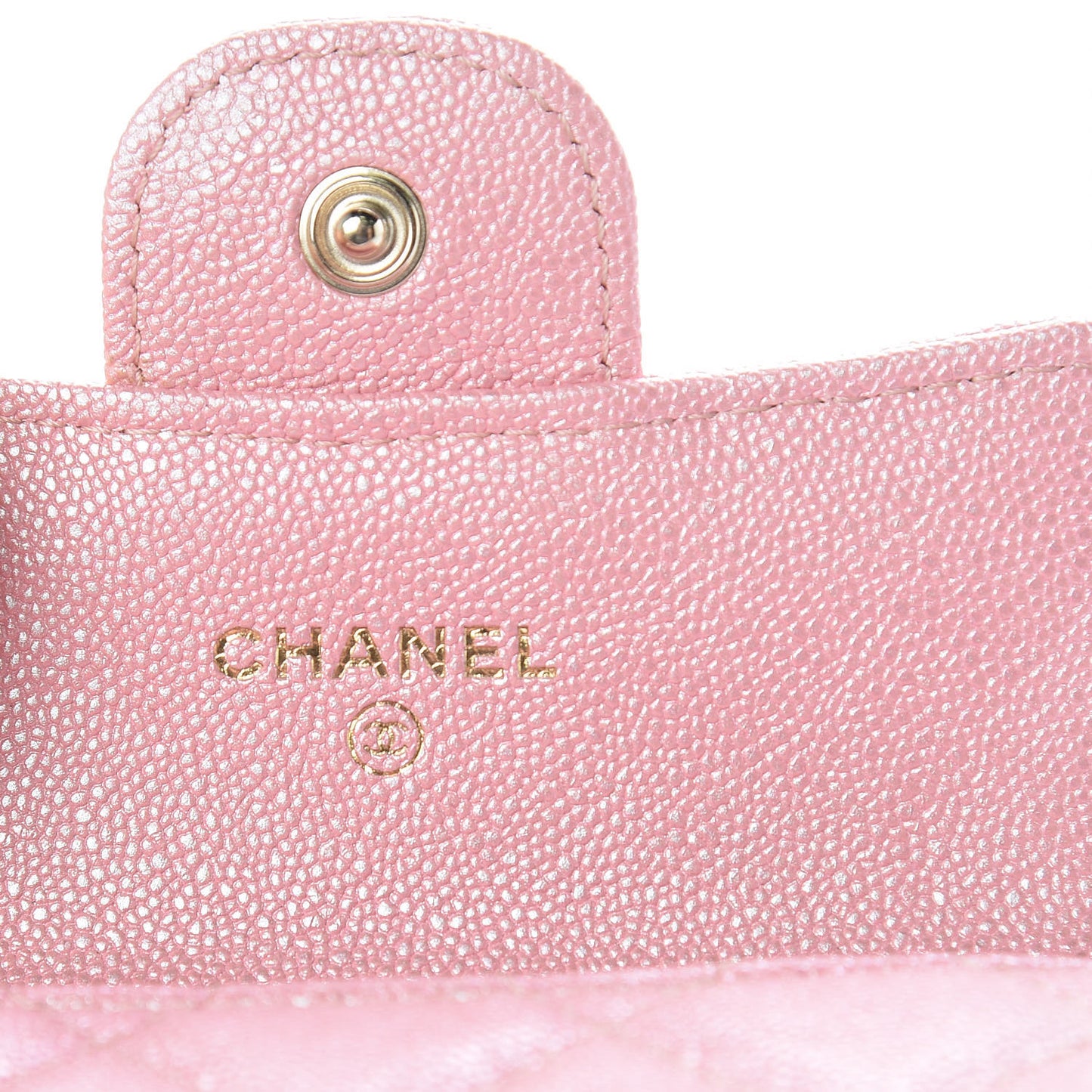 Iridescent Caviar Flap Quilted Card Holder Wallet Pink
