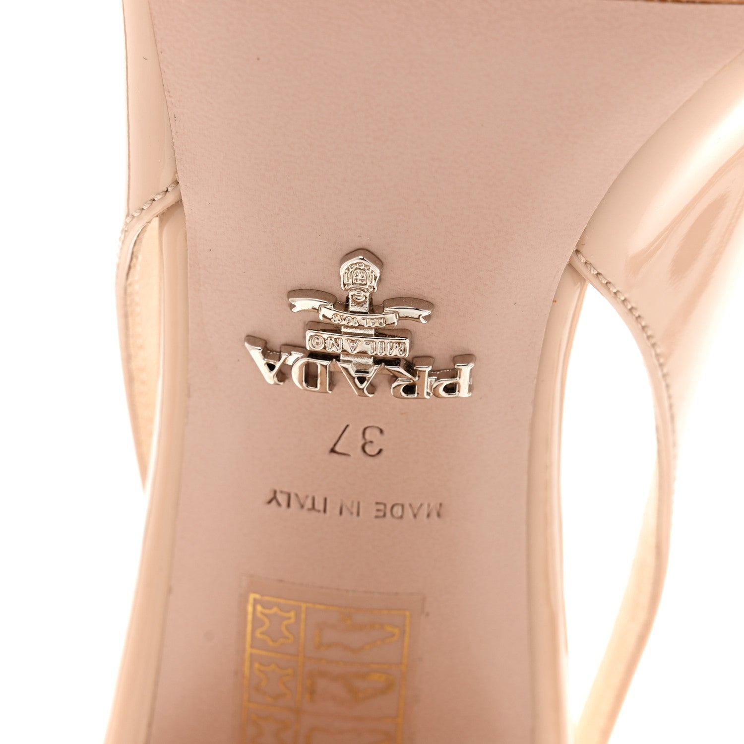 Prada Patent Triangle Logo Slingback Pumps 37 Cipria 7 of 9