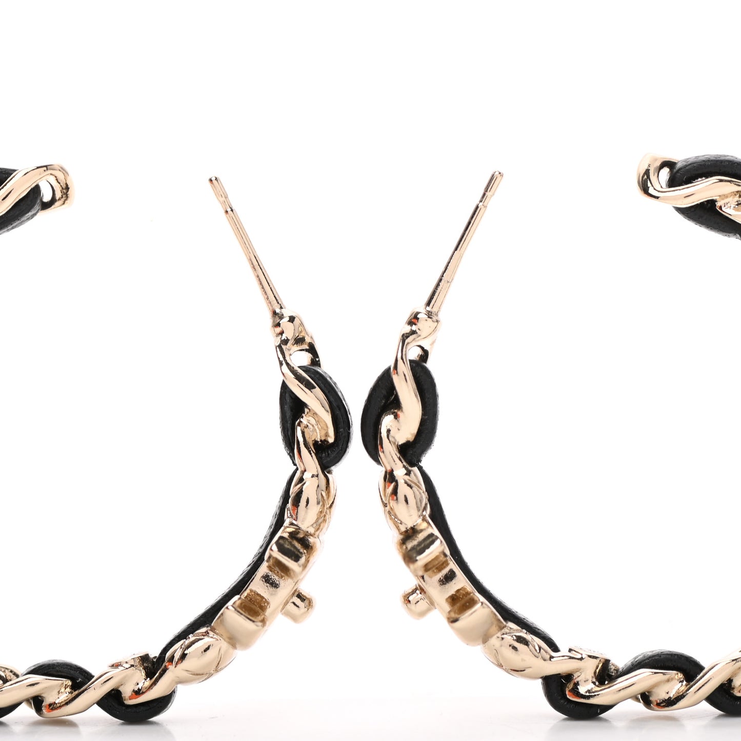 Lambskin CC Turnlock Chain Hoop Earrings Gold Black