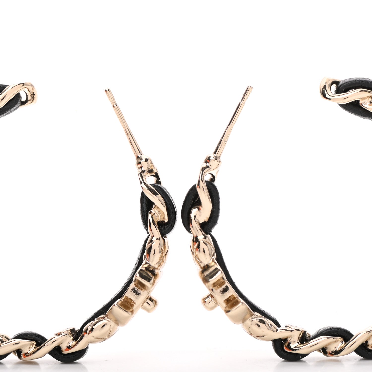 Chanel Lambskin CC Turnlock Chain Hoop Earrings Gold Black 3 of 4
