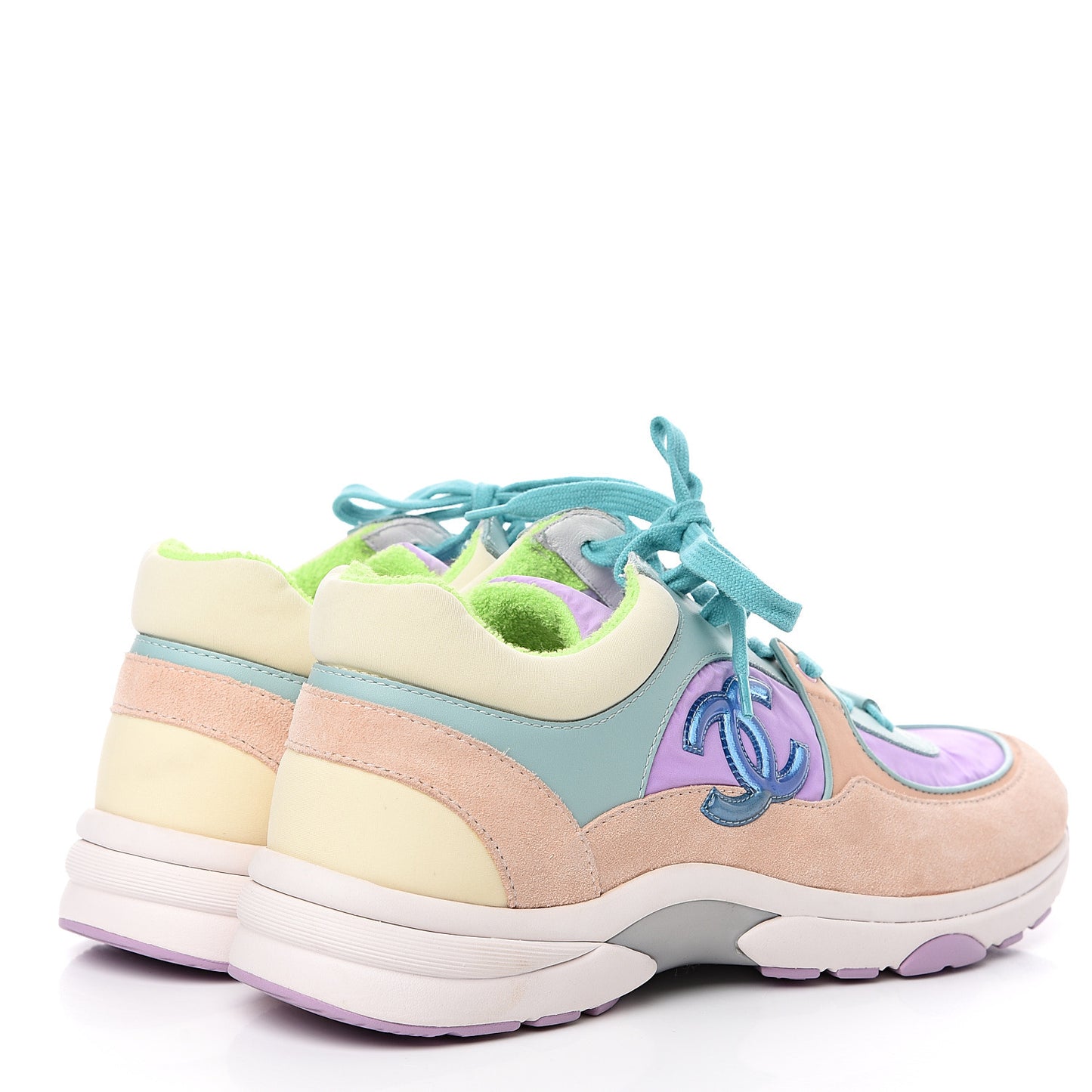 Nylon Lambskin Suede Calfskin CC Sneakers 40.5 Green Purple Pink