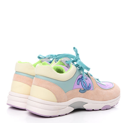 Chanel Nylon Lambskin Suede Calfskin CC Sneakers 40.5 Green Purple Pink 4 of 9