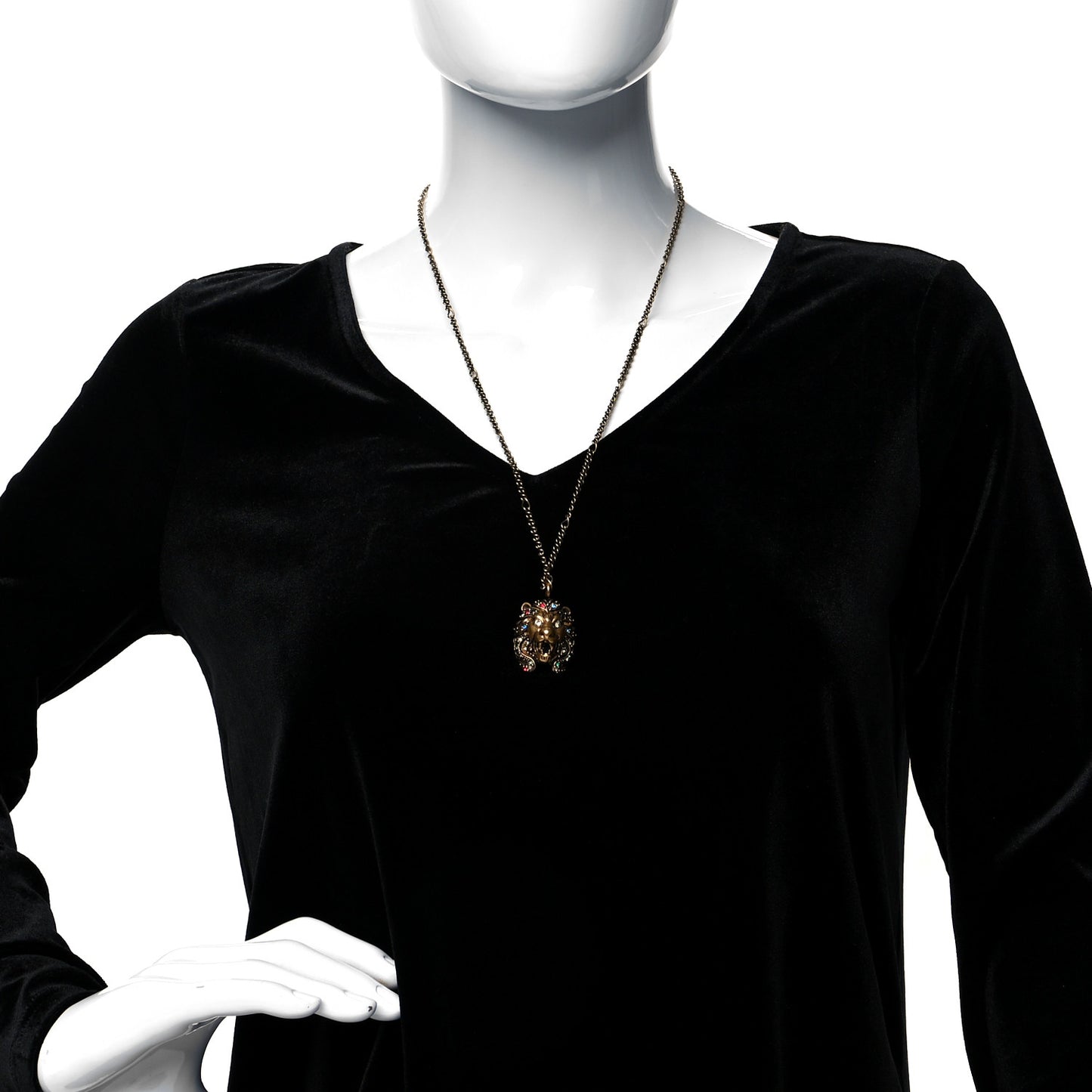 Metal Crystal Lion Head Necklace Aged Gold Multicolor