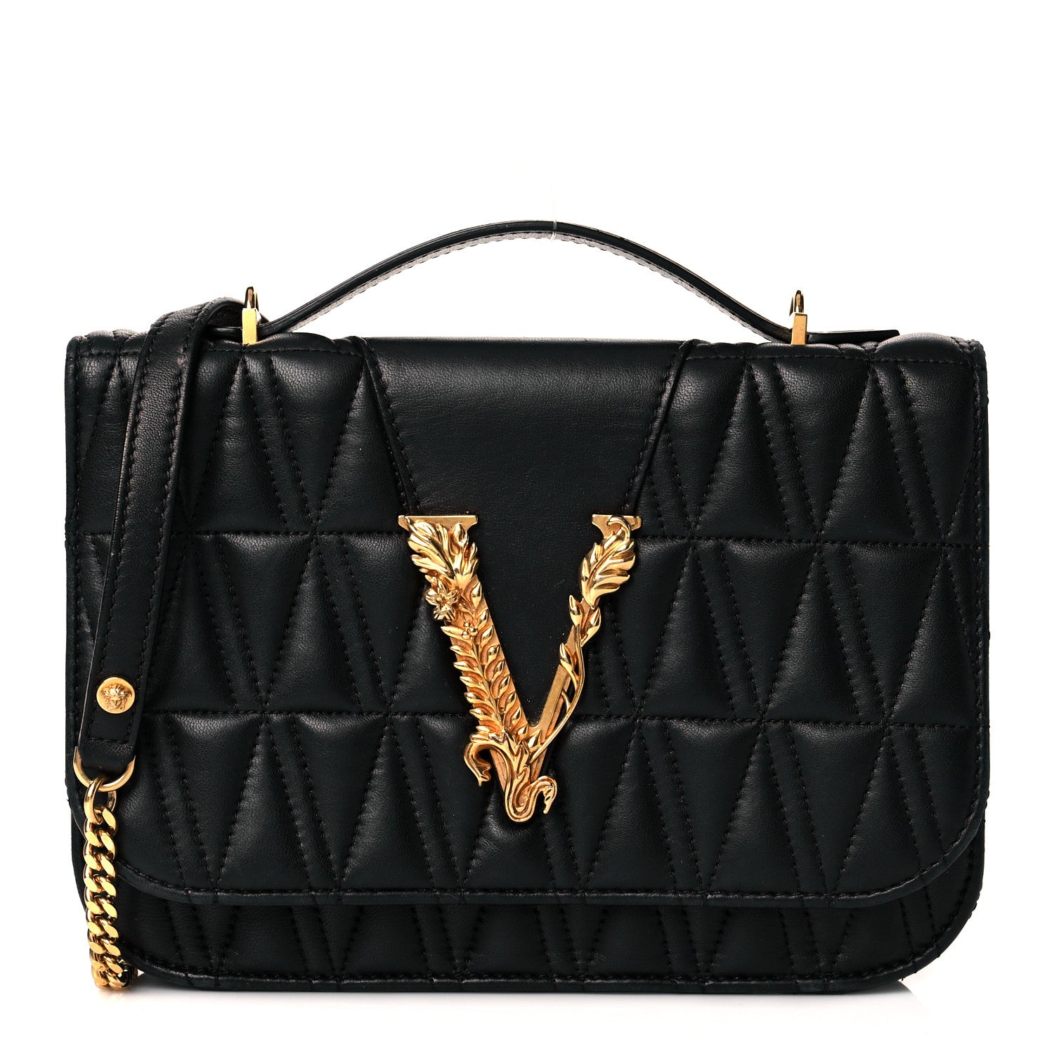 Versace Nappa Quilted Virtus Top Handle Shoulder Bag Black 1 of 21
