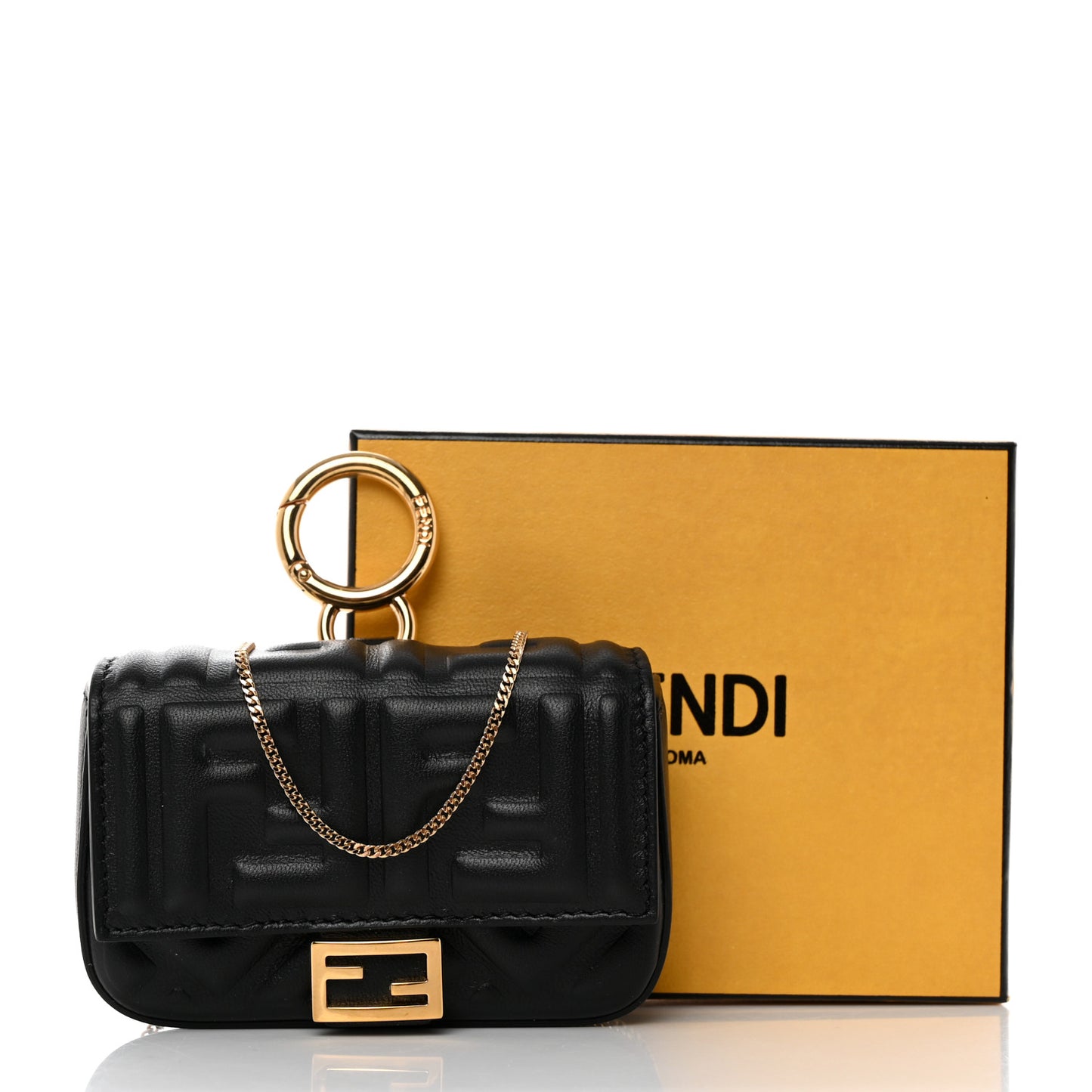 Nappa FF Embossed Nano Baguette Charm Black