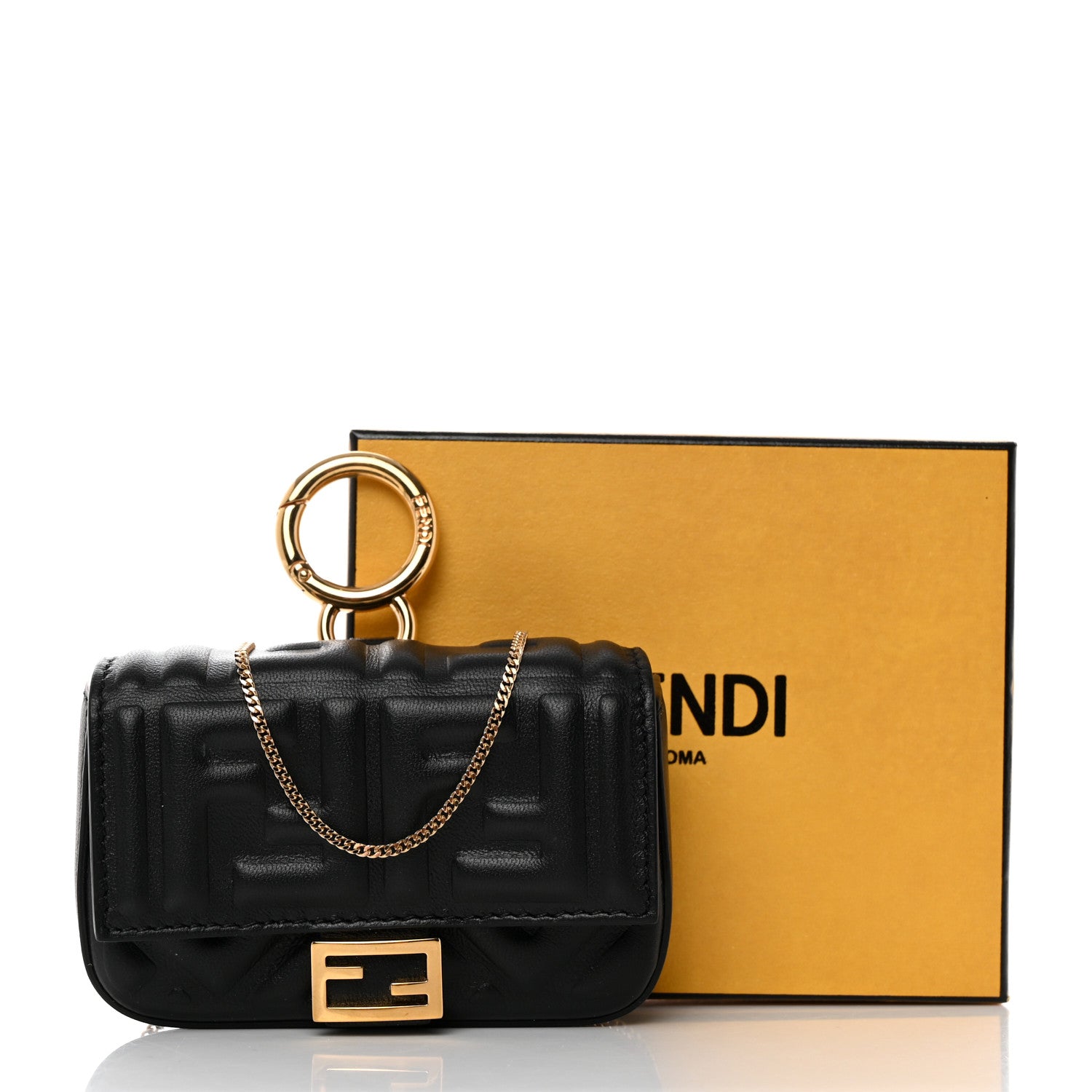 Fendi Nappa FF Embossed Nano Baguette Charm Black 7 of 7