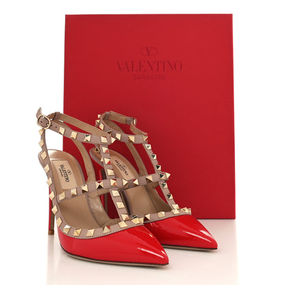 Valentino Garavani Patent Nappa Rockstud Ankle Strap 100mm Pumps 36.5 Rosso Valentino Poudre 8 of 8