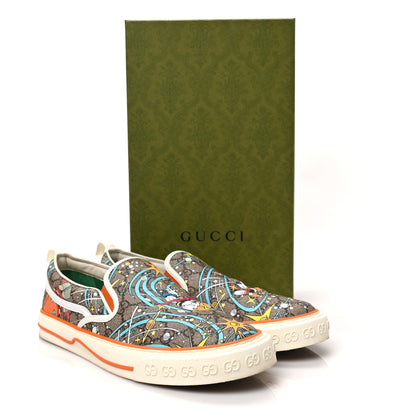 Gucci X DISNEY GG Supreme Monogram Donald Duck Mens 1977 Tennis Slip On Sneakers 9 Beige Ebony Mystic White Deep Orange 8 of 8