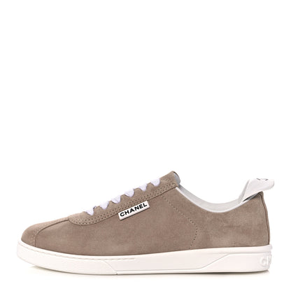 Chanel Suede Calfskin Womens Sneakers 39.5 Dark Beige 1 of 11
