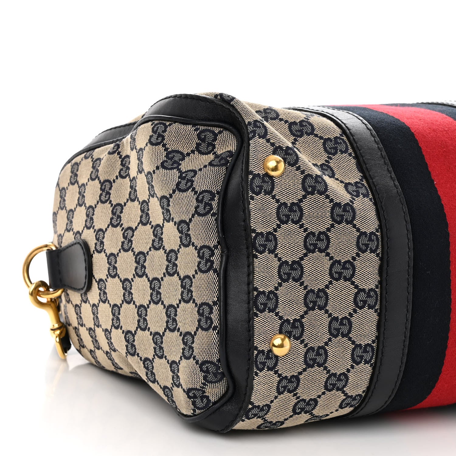 Gucci Monogram Selleria Calfskin Vintage Web Medium Boston Beige Blue 9 of 12