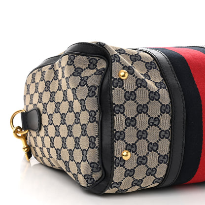 Gucci Monogram Selleria Calfskin Vintage Web Medium Boston Beige Blue 9 of 12