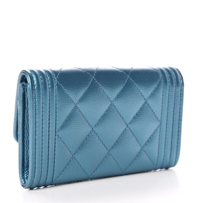 Chanel Metallic Caviar Quilted Boy Card Holder Wallet Turquoise 3 of 11