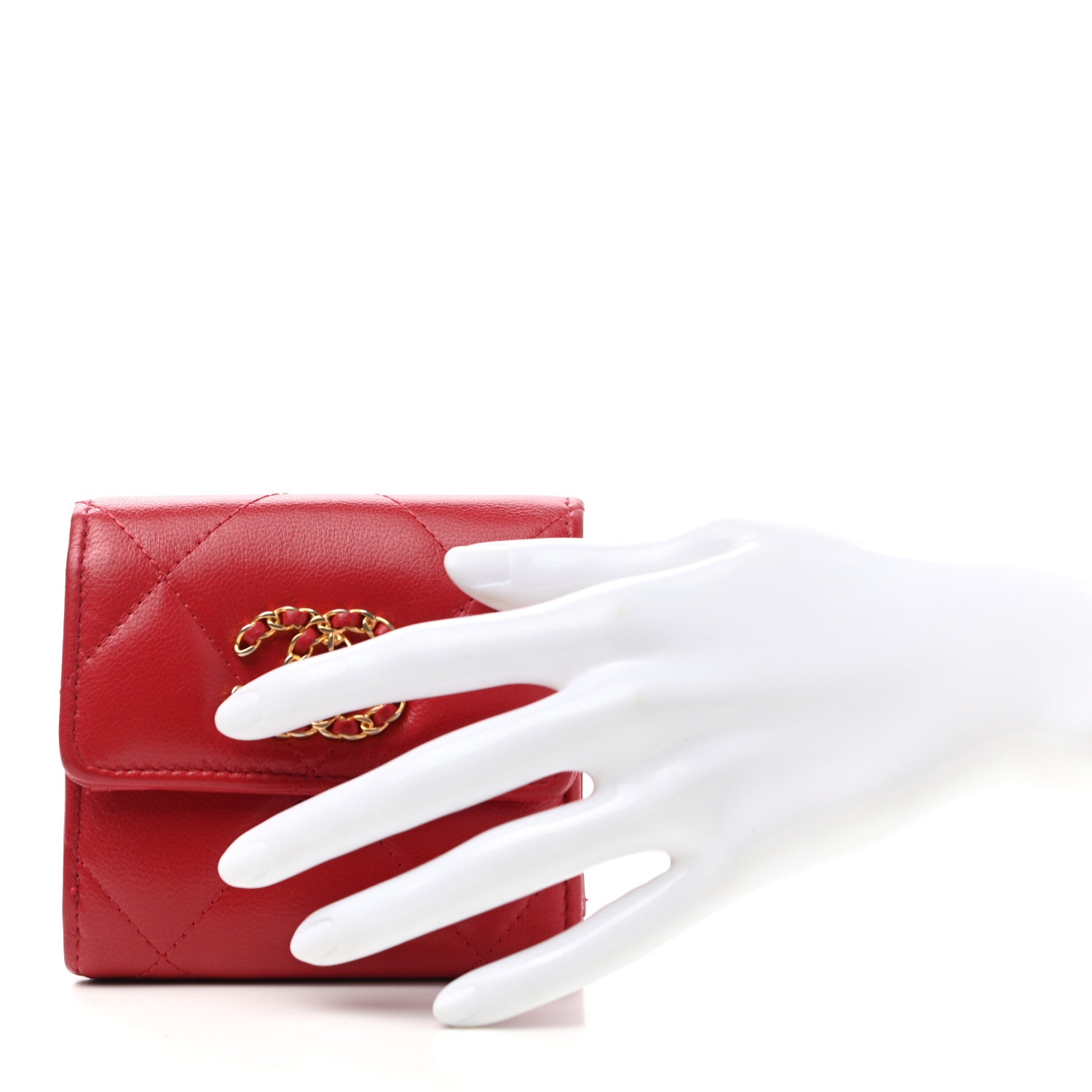 Chanel Goatskin Quilted Chanel 19 Small Flap Wallet Red 2 of 9