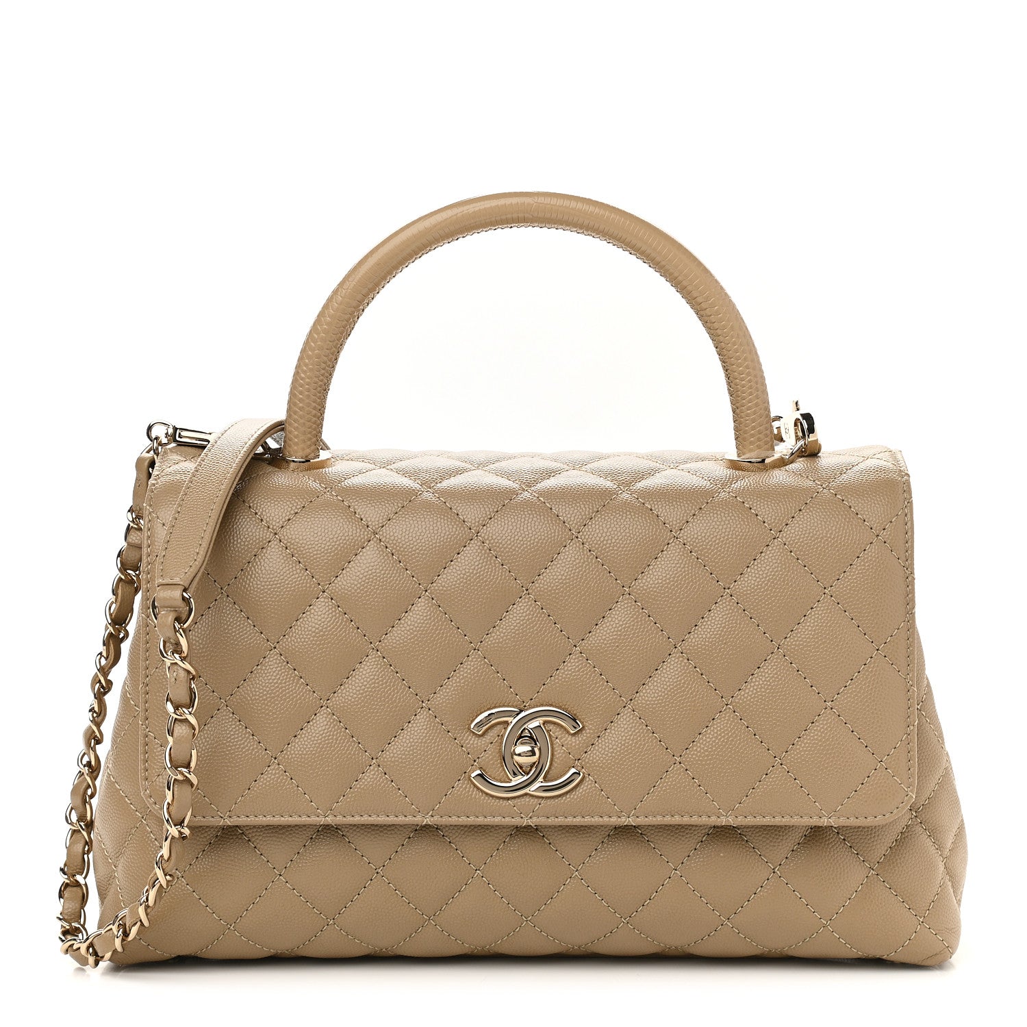 Chanel Caviar Lizard Embossed Quilted Small Coco Handle Flap Dark Beige 1 of 9