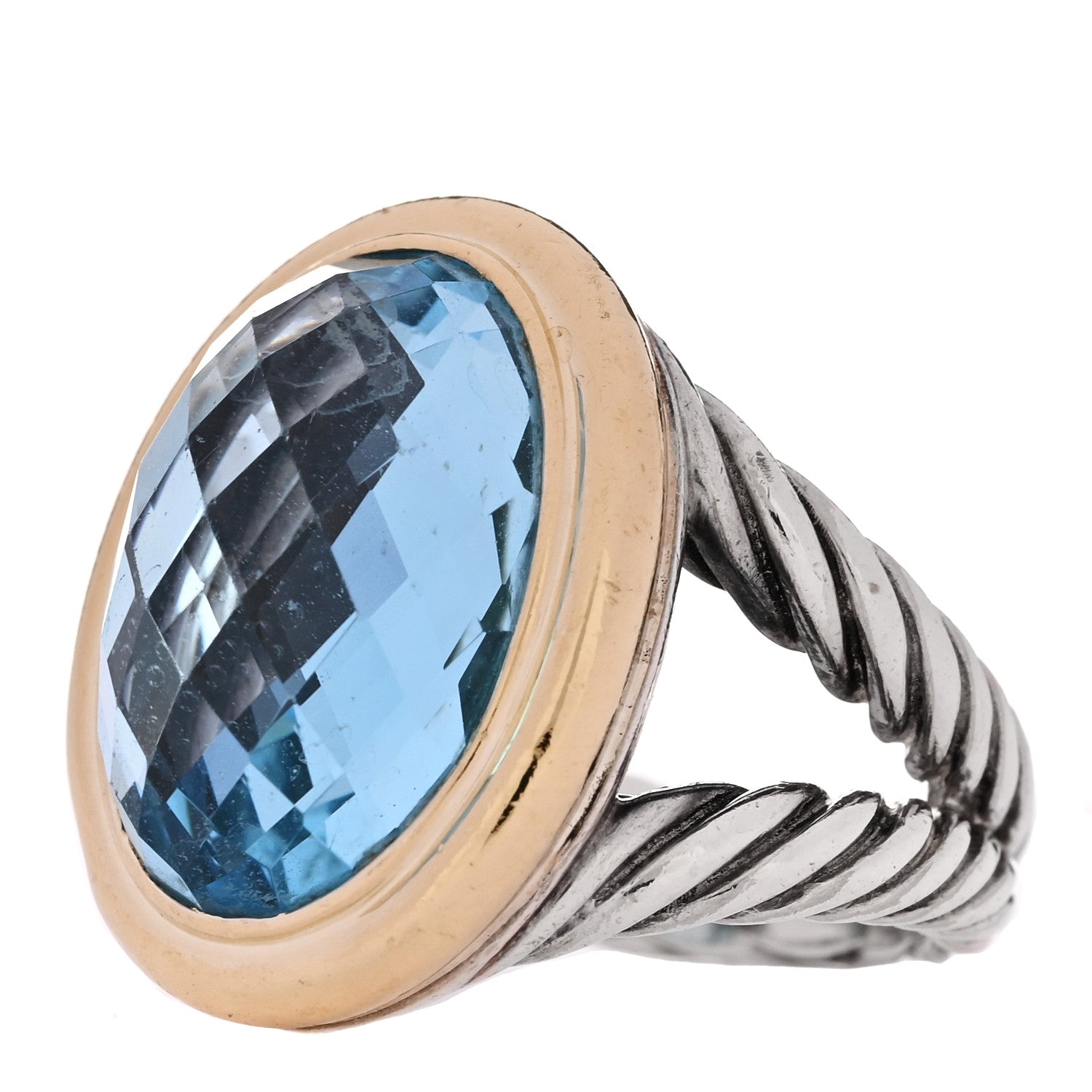 David Yurman Sterling Silver 18K Yellow Gold Blue Topaz 13mm