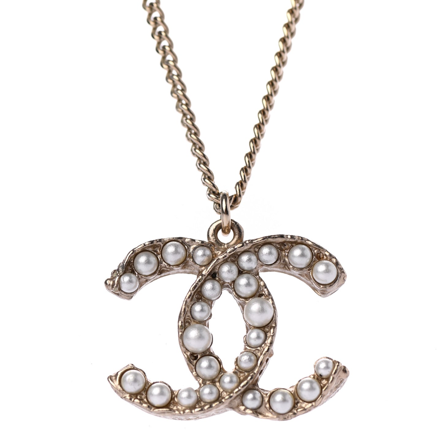 Pearl CC Pendant Necklace Gold