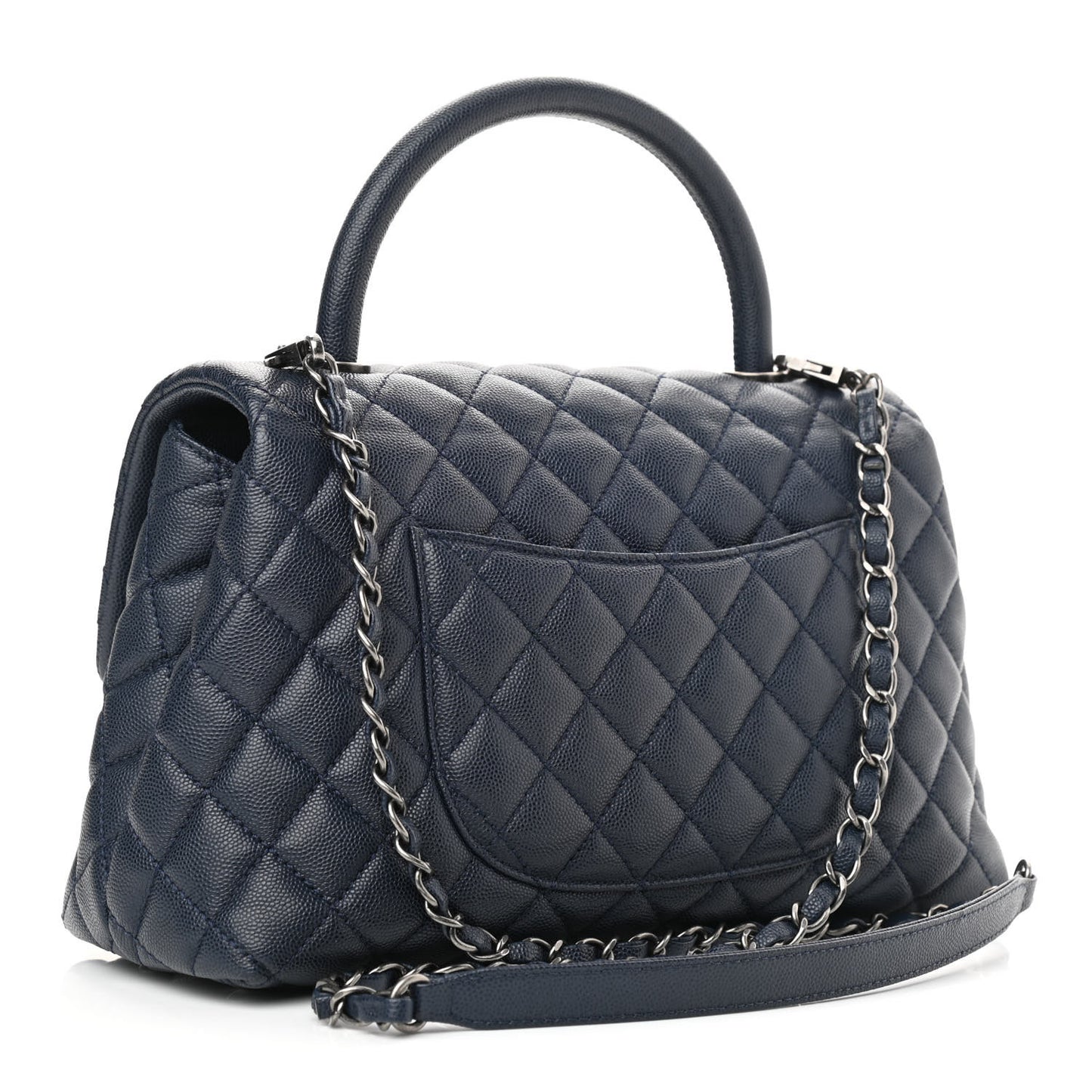 Caviar Quilted Small Coco Handle Flap Navy