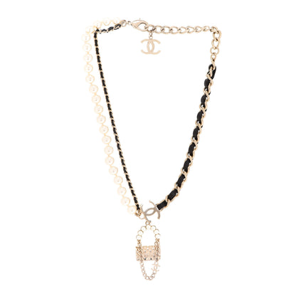 Chanel Lambskin Pearl Quilted Flap Necklace Gold Black Pearly White 3 of 6