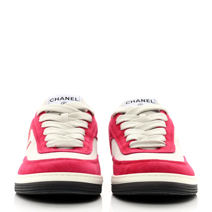 Chanel Suede Kidskin Womens CC Sneakers 40 White Fuchsia 2 of 10