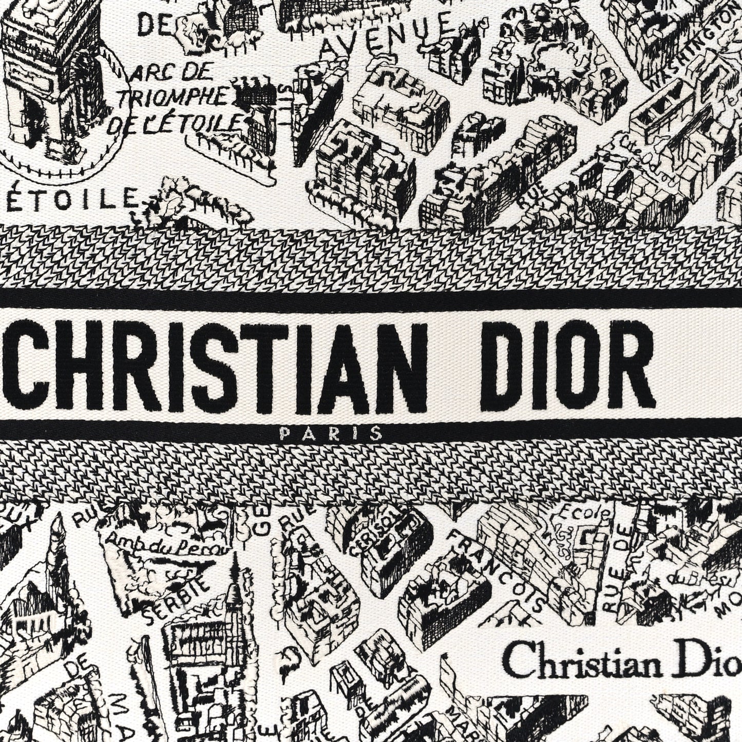 Canvas Embroidered Medium Plan De Paris Book Tote White Black