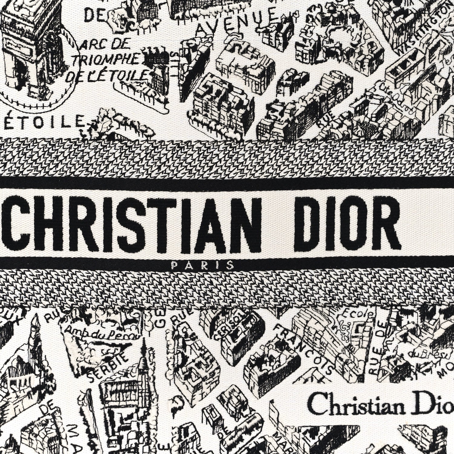 Christian Dior Canvas Embroidered Medium Plan De Paris Book Tote White Black 8 of 11