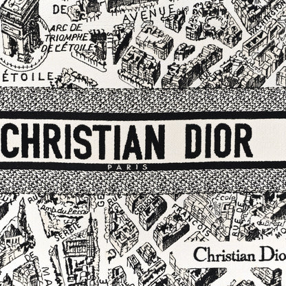 Christian Dior Canvas Embroidered Medium Plan De Paris Book Tote White Black 8 of 11