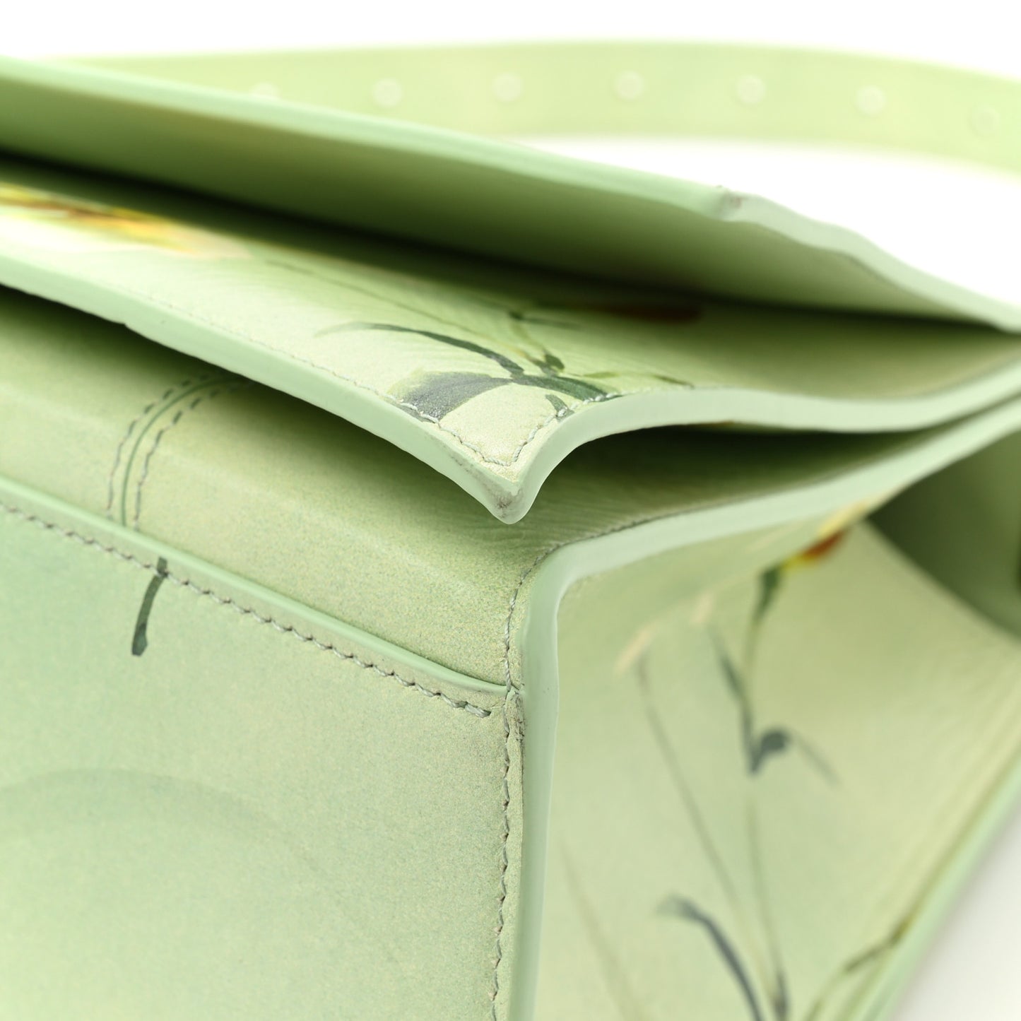 Shiny Paper Calfskin Floral Printed Large Crush Sling Bag Green