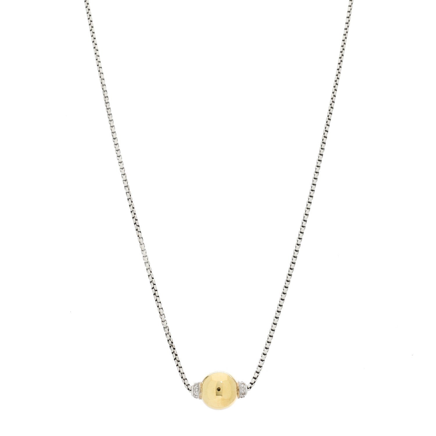 David Yurman Sterling Silver 18K Yellow Gold Diamond 10mm Solari Pendant Necklace 1 of 5