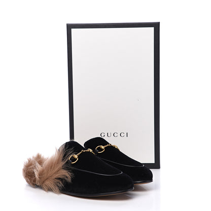 Gucci Velvet Fur Womens Princetown Slippers 37.5 Black 8 of 8