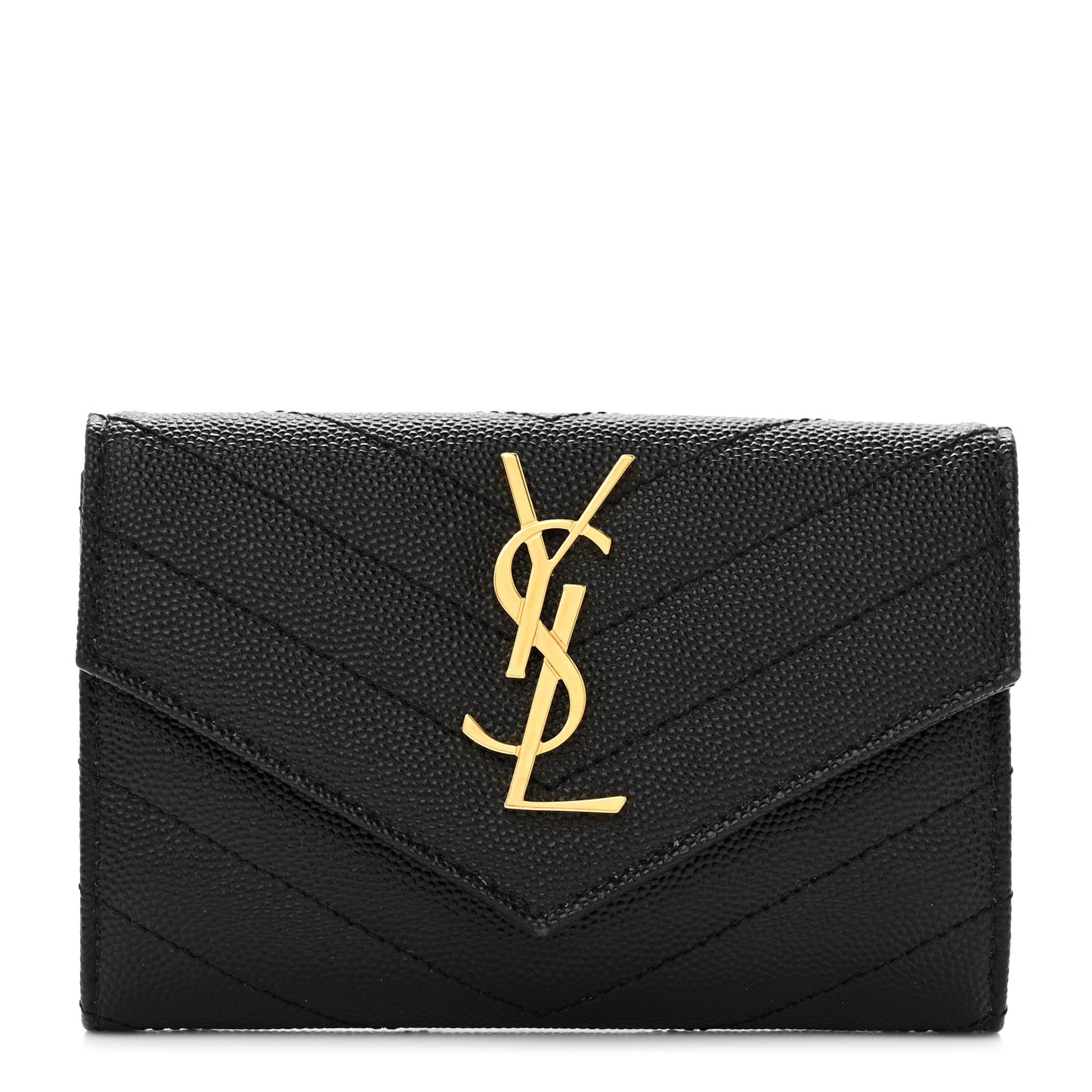 Grain De Poudre Matelasse Chevron Small Monogram Envelope Wallet Black