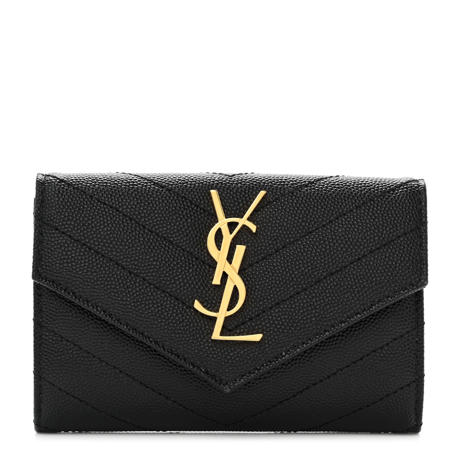 Saint Laurent Grain De Poudre Matelasse Chevron Small Monogram Envelope Wallet Black 1 of 7