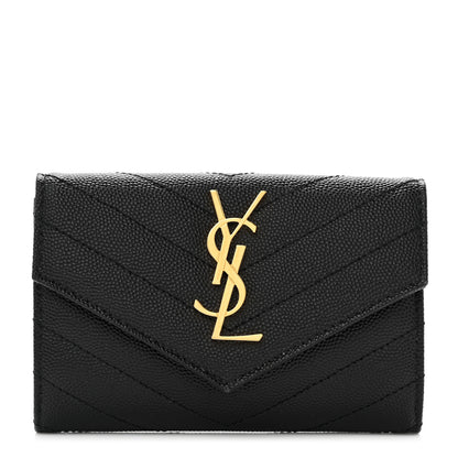 Saint Laurent Grain De Poudre Matelasse Chevron Small Monogram Envelope Wallet Black 1 of 7