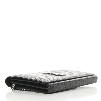 Saint Laurent Calfskin Crocodile Embossed Monogram Chain Wallet Black 4 of 14
