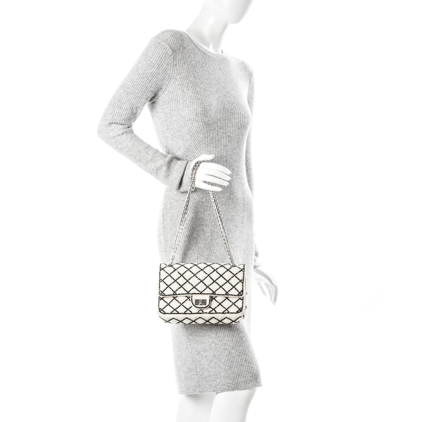 Sequin Mesh Quilted 225 Reissue Flap White Black