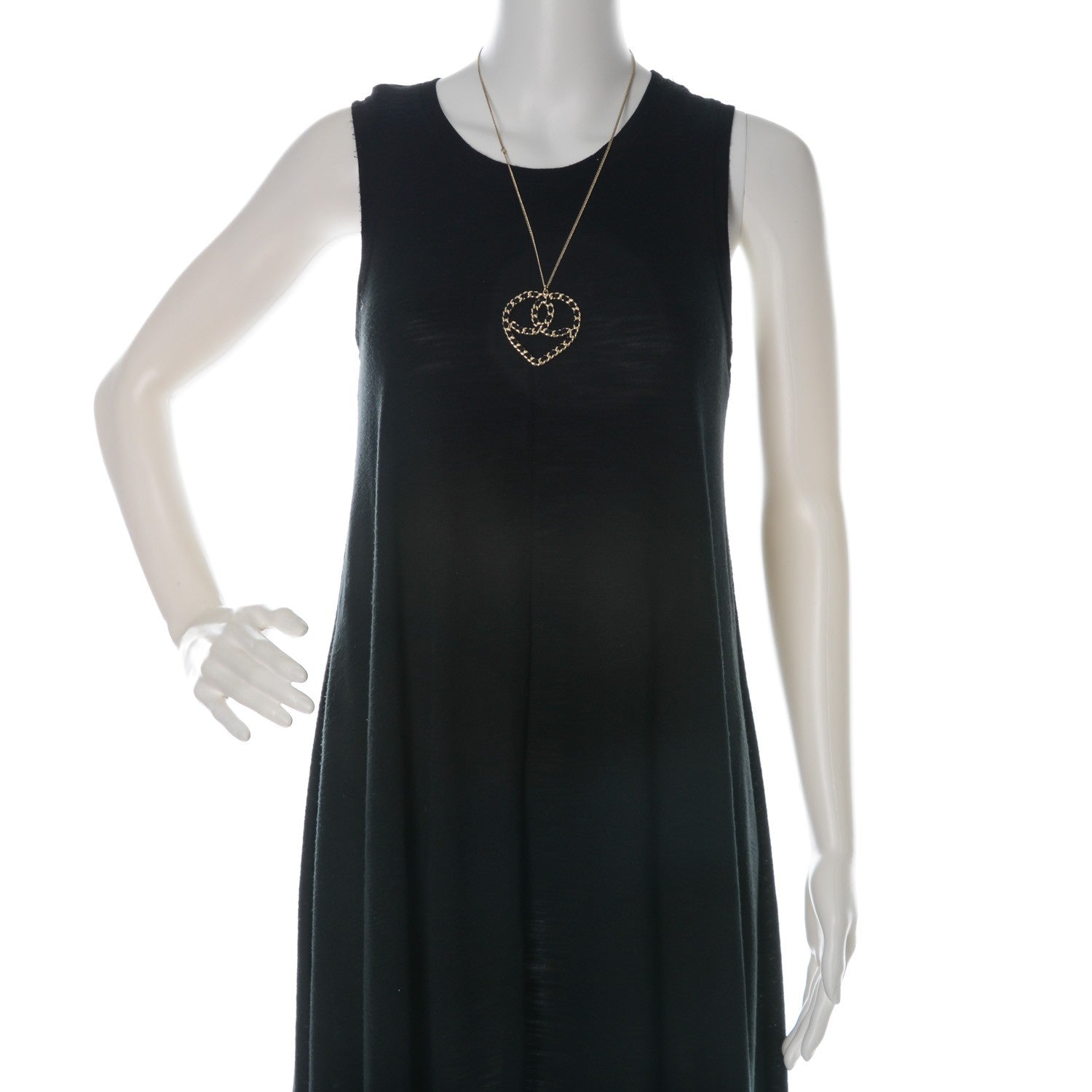 Chanel Satin CC Heart Chain Necklace Black Light Gold 2 of 4
