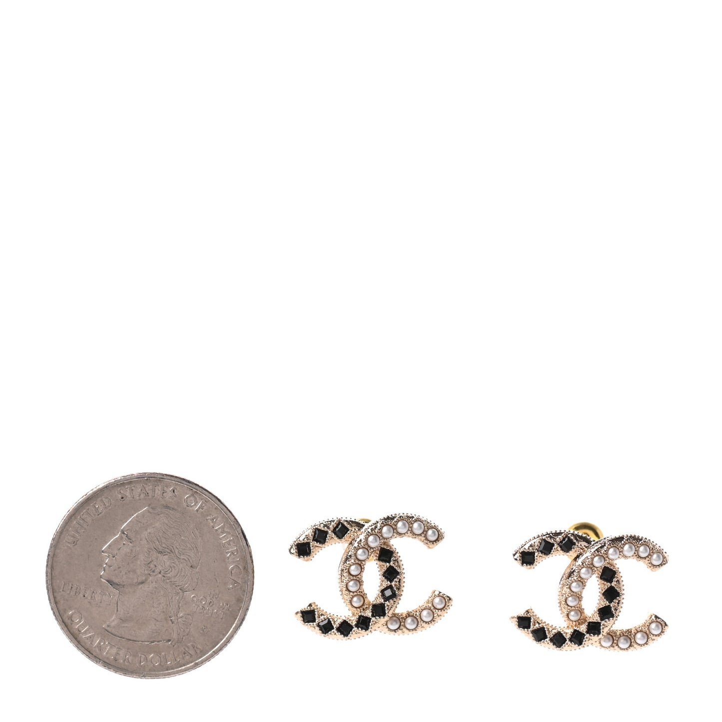 Resin Pearl CC Earrings Gold Black