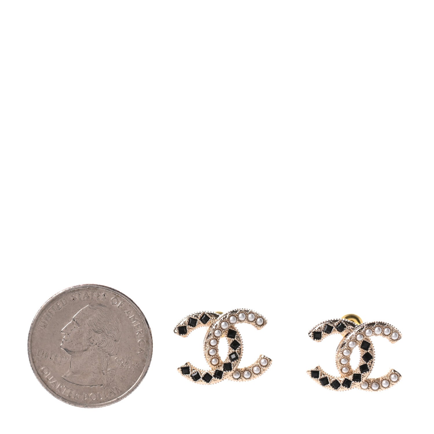 Chanel Resin Pearl CC Earrings Gold Black 2 of 5