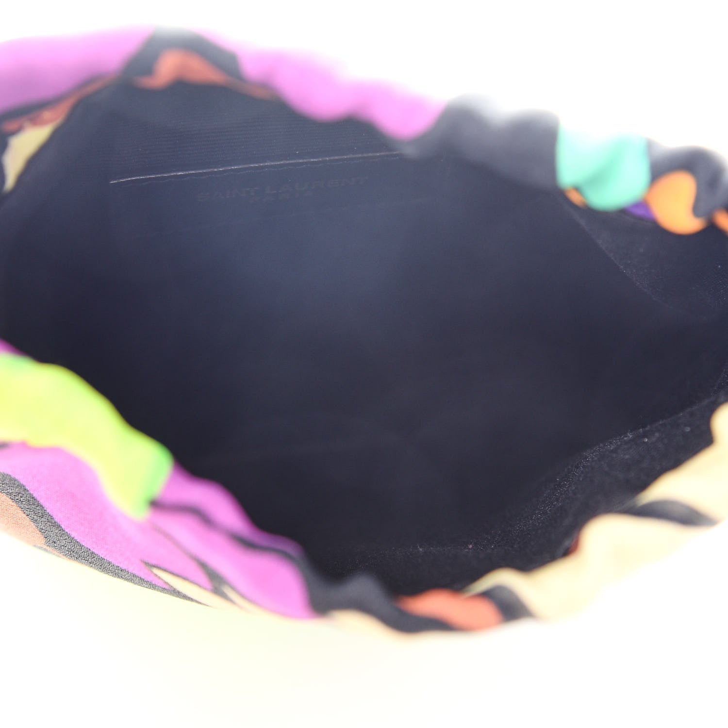 Saint Laurent Satin Floral Print Mini Pochon Drawstring Pouch Black Multicolor 5 of 9
