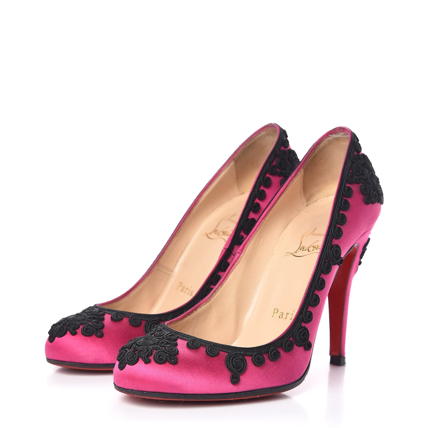 Christian Louboutin Satin Samira 100 Pumps 35.5 Pink Black 3 of 12