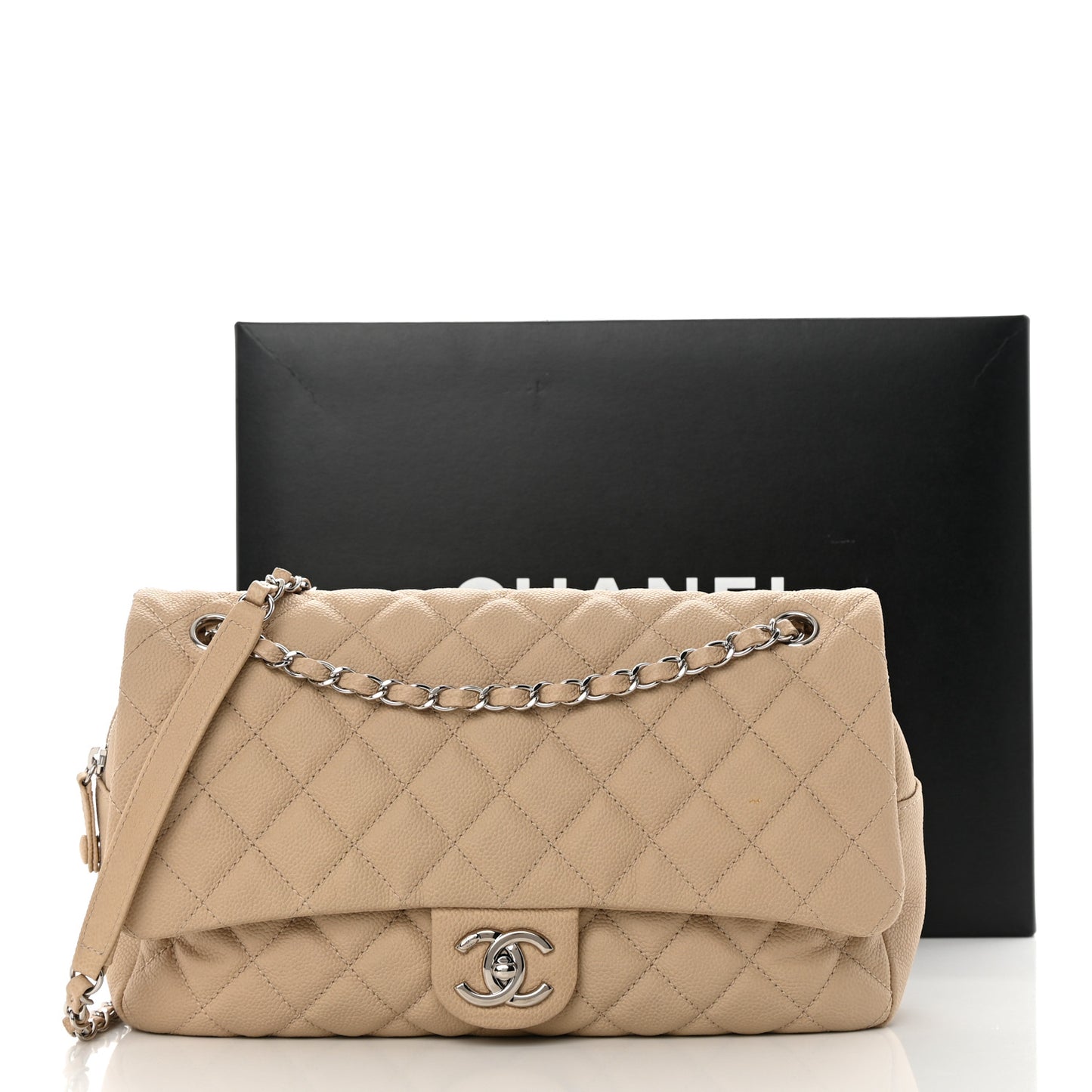 Caviar Quilted Jumbo Easy Flap Beige