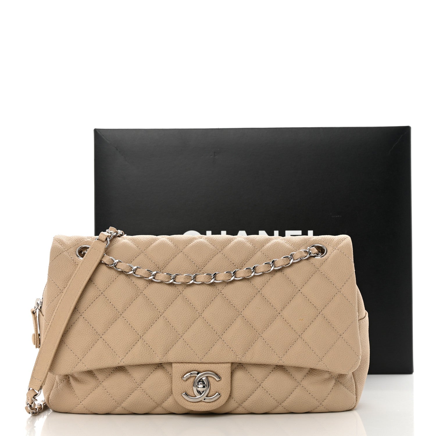 Chanel Caviar Quilted Jumbo Easy Flap Beige 15 of 15