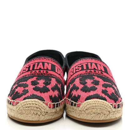 Christian Dior Cotton Embroidered Leopard Print Granville Espadrille 37 Red 2 of 9