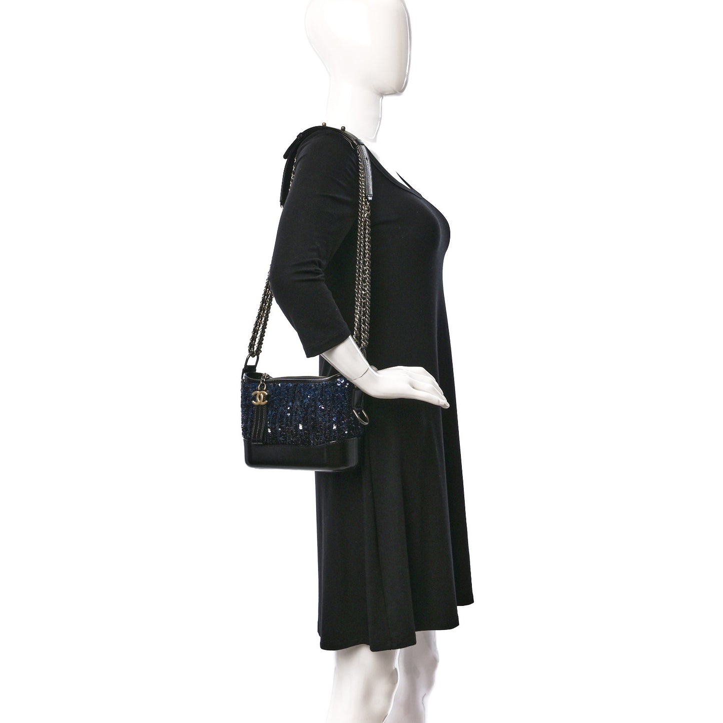 Sequin Calfskin Small Gabrielle Hobo Black Blue