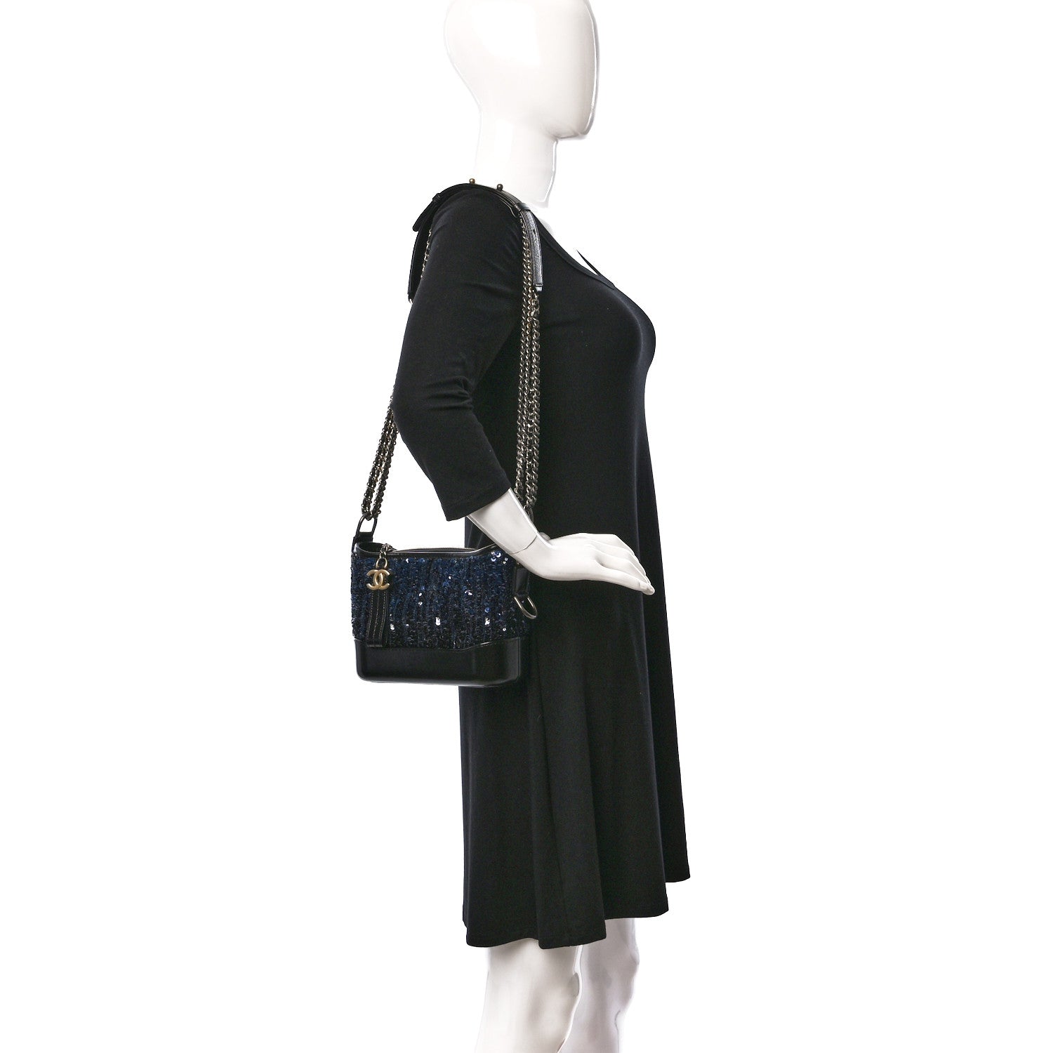 Chanel Sequin Calfskin Small Gabrielle Hobo Black Blue 2 of 9